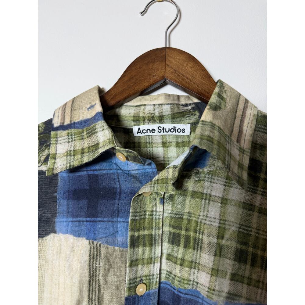 acne studios green multicolor patchwork button up… - image 3